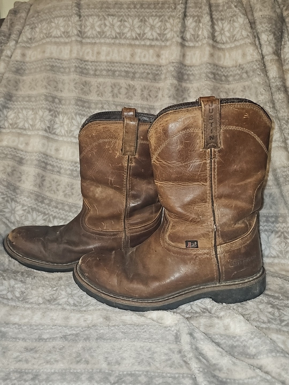 Justin Brown Leather Pull-On Work Boots